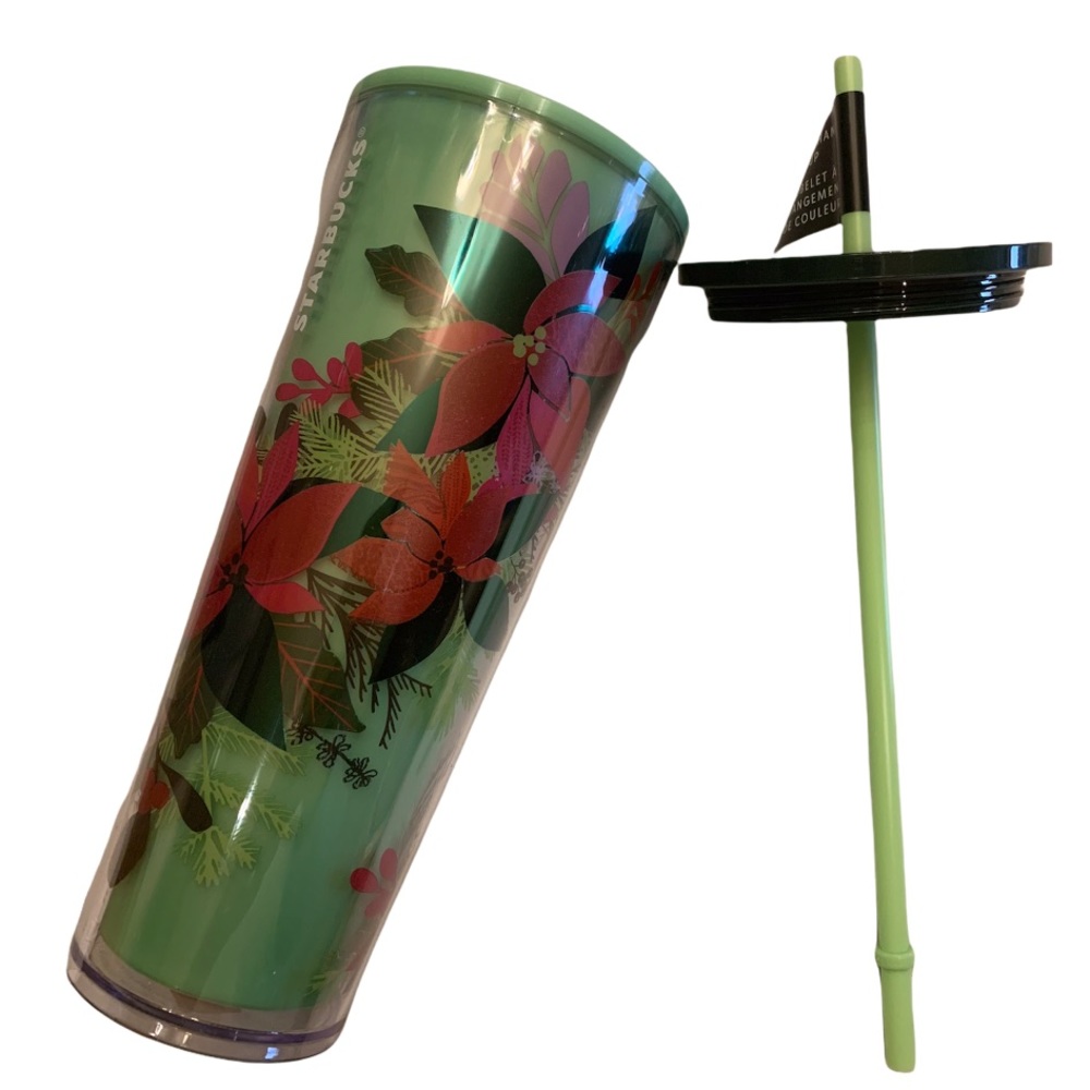 2021 Starbucks limited edition green poinsettia holiday tumbler 24 oz